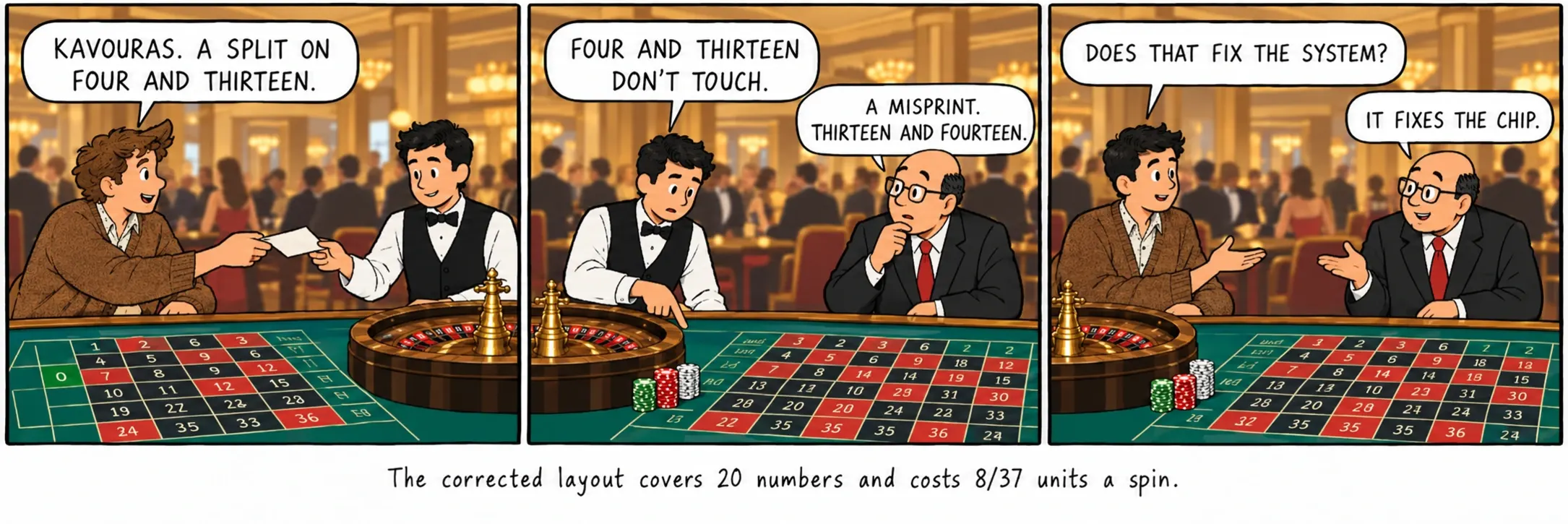 La disposition corrigée couvre 20 numéros et coûte 8/37 unités par coup.